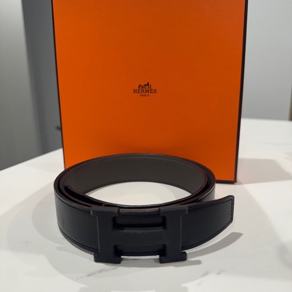 Hermes Black Constance Belt with Matte H Buckle